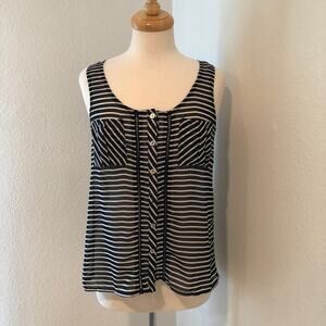 Xhilaration Navy White Sheer Striped Tank Small